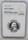 1951 Washington Quarter Proof NGC PF 67 CAMEO PR 67 CAM Frosty Silver Coin 25C