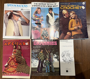 Lot of (5) 1970s Crochet Patterns Book Booklet Leaflet Sweaters Afghans Vintage