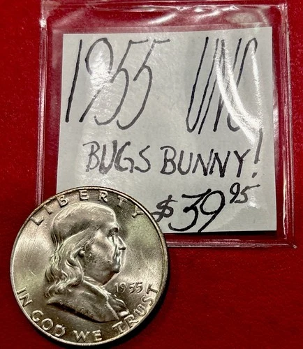 1955 Franklin Silver Half Dollar UNC! “Bugs Bunny”! ENN Coins