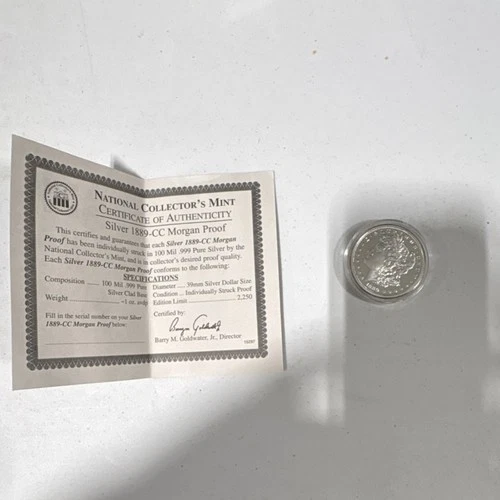 New ListingNational Collector's Mint 1889-CC Morgan $1 Proof Silver 0.999 Coin COA