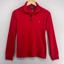POLO RALPH LAUREN Shirt Boys L 14/16 Estate Rib Cotton Interlock Quarter Zip Red