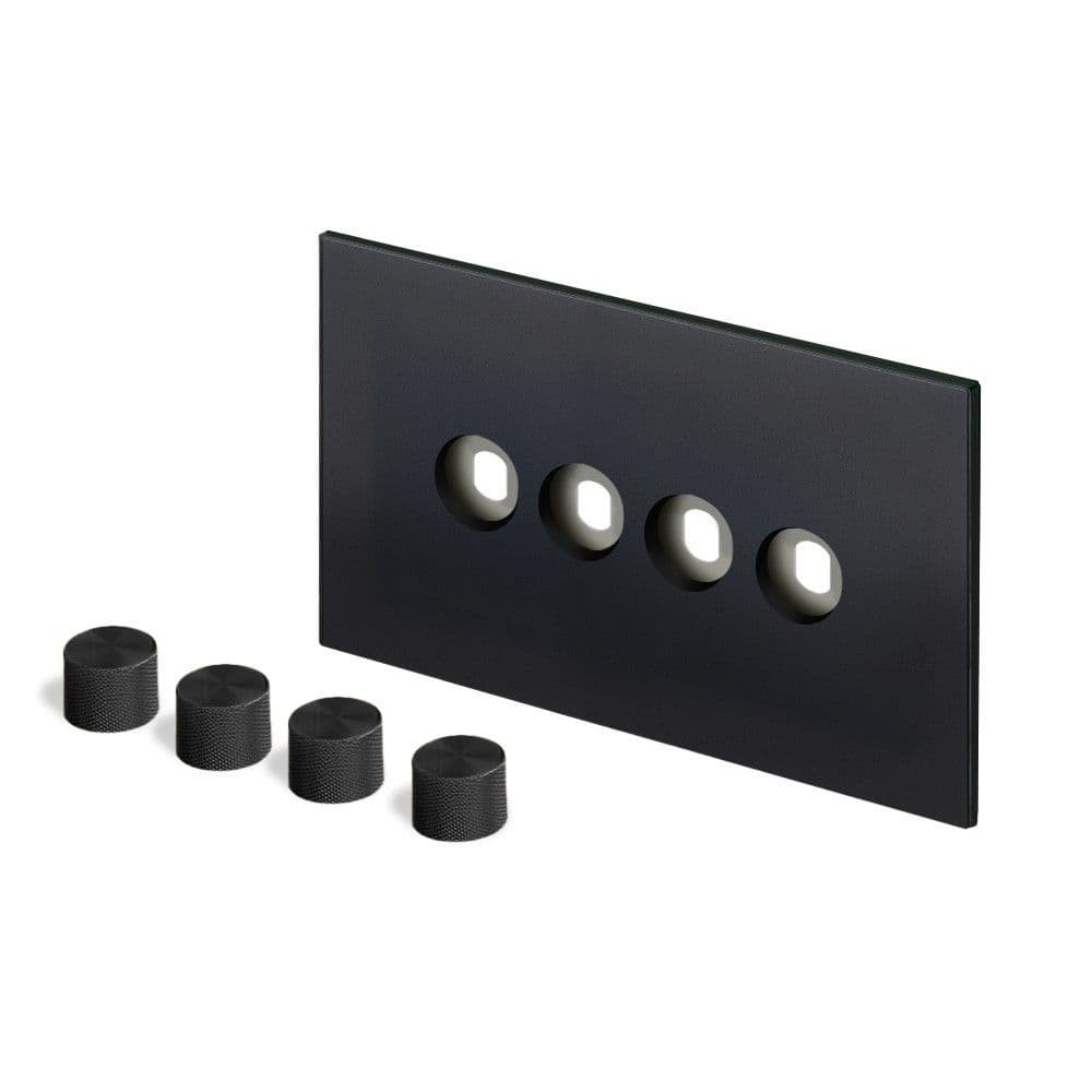 Retrotouch Aura Dimmer Plate 4 Gang with Black Knobs - Matt Black