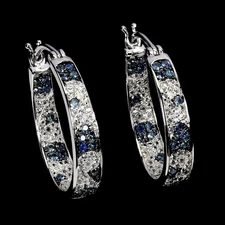925 Sterling Silver Earrings Sapphire Round Diamond Cut Topaz Gemstone Jewelry