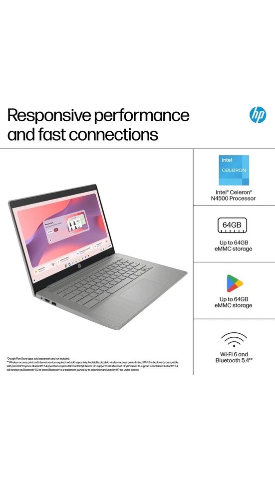 HP Chromebook 14a-ne1000na Intel Celeron N4500 35.6 cm (14inch) HD 4 GB LPDDR... - Image 3 of 4