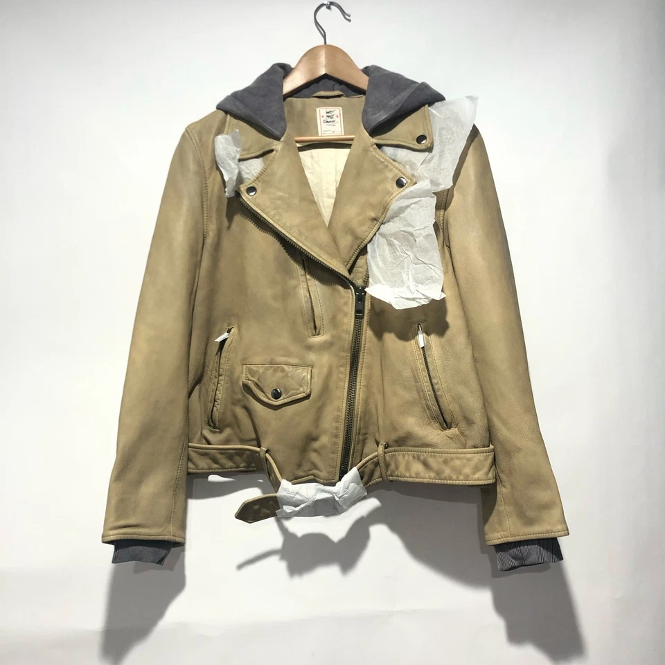 Chaqueta con capucha de moto de cuero marrón talla M We the Free para mujer  Foto 2 de 4