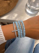 Blue Beaded Cross Bracelet Set 6 Piece Stackable Bracelets