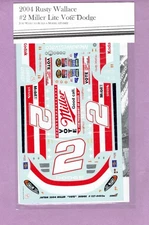 1/24 JWTBM 2004 RUSTY WALLACE #2 MILLER BEER "VOTE" DODGE INTREPID DECAL SHEET
