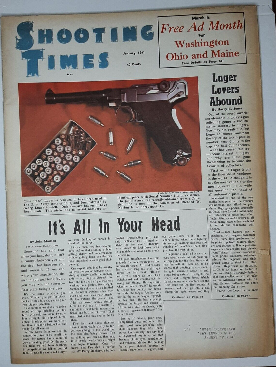 Vintage Shooting Times 1961 January Magazine Guns Ammo Gear Browning Shotgun Ad