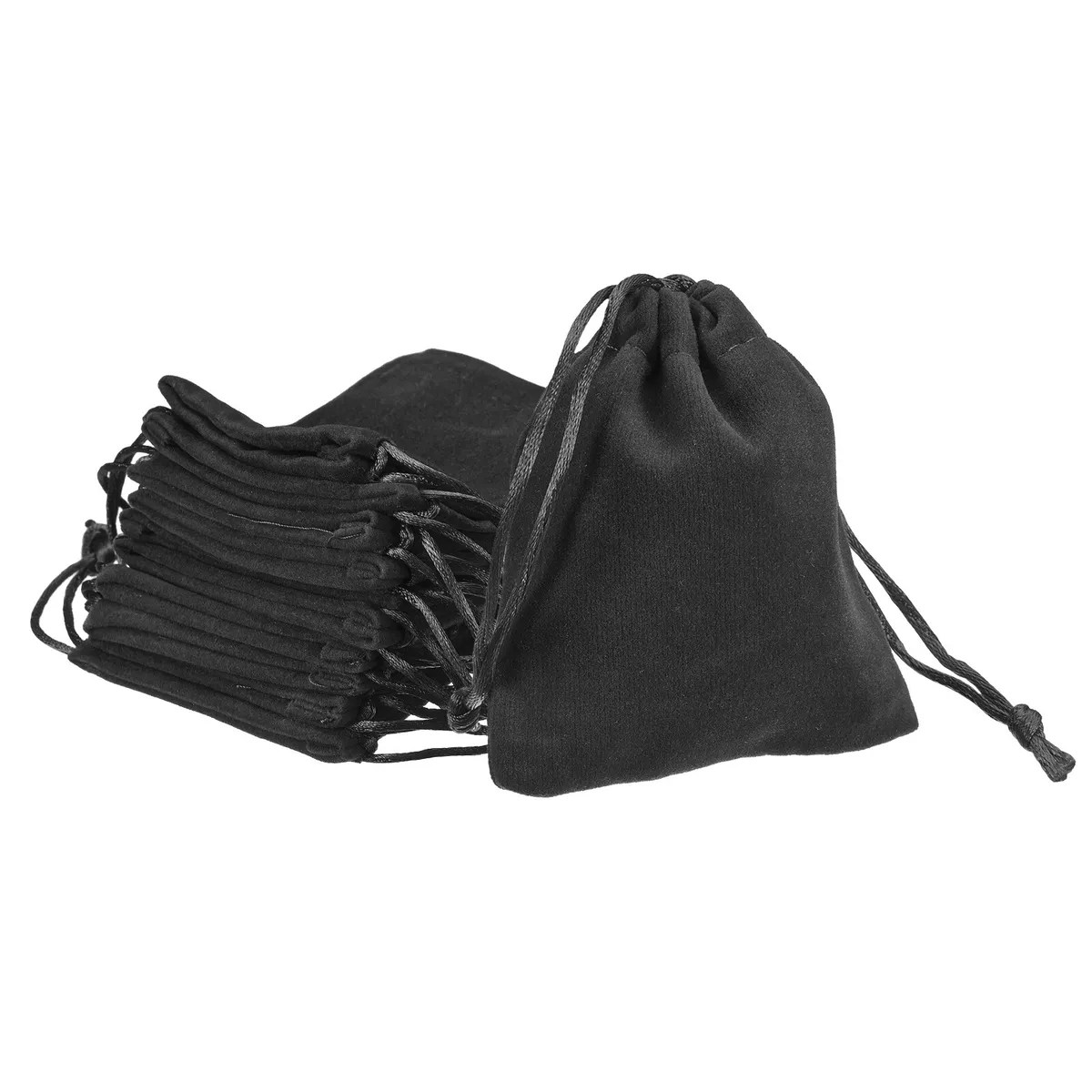 Black Velvet Drawstring Jewelry Travel Gift Pouch 6 Inside Pockets