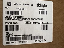 Simplex TrueAlarm Analog Sensing. Weatherproof Duct Housing Enclosure.