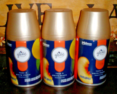 (3) Glade Automatic Spray Can Refills YUZU & WHITE PEACH FITS AIRWICK