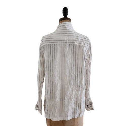 Artisan NY Striped Linen Field Jacket White Tan M EUC - Picture 3 of 4