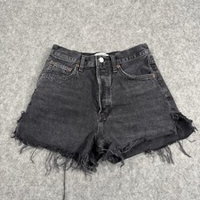 Agolde Dee Short in Divise Ultra High Rise Black Denim Jean Shorts Raw Hem Sz 25