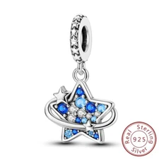 MULA Fine 925 Sterling Silver DIY Charm CZ Blue Star For Women Bracelet Necklace