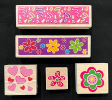 RUBBER INK STAMPS - Border Stamps, Flowers, Hearts 5 stamps