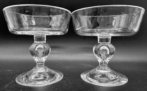 Steuben Champagne Coupe Baluster Stem Teardrop Crystal Glass Pair Signed A
