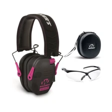 Walker’s Razor Slim Electronic Muff (Black/ Pink) with Case and Shooting Glasses