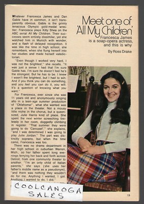1972 TV ARTICLE~FRANCESCA JAMES is KITTY SHEA on ALL MY CHILDREN SOAP OPERA