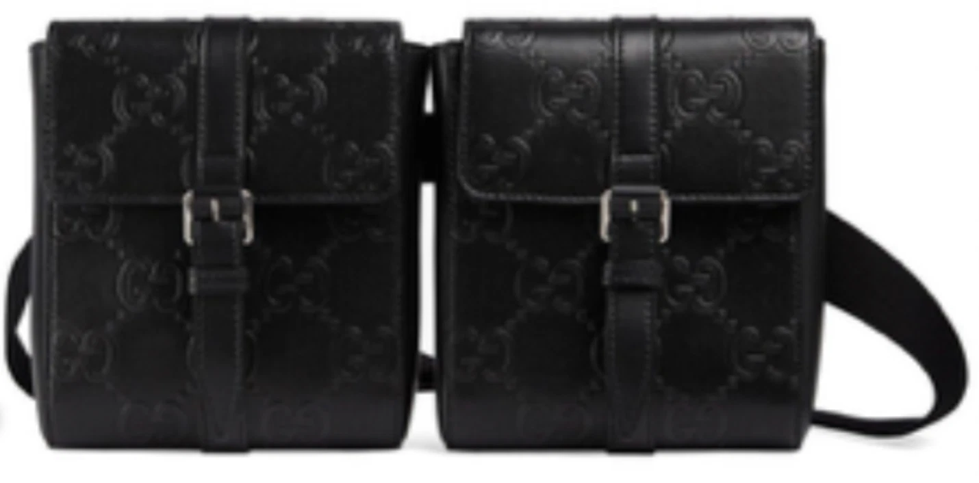 SAC CEINTURE HOMME GCCI GG EN CUIR GAUFRÉ NOIR NEUF PRIX DE PRIX #E2Z