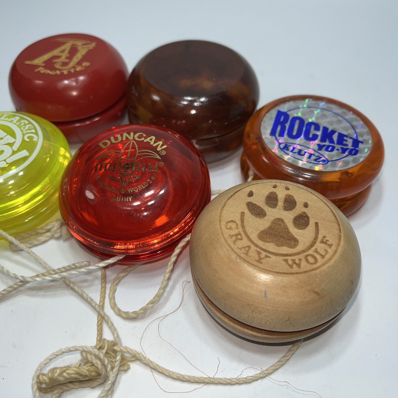 Yo-Yo Lot Of 6- Duncan Imperial Classic JA-RU Gray Wolf AJ Funatics Rocket Klutz