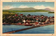 City & Lake Memphremagog Pine Hill View Newport Vermont Linen Postcard