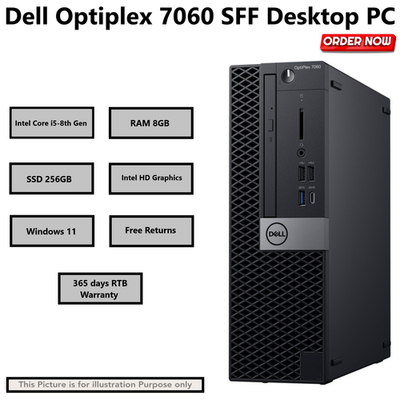 Fast Dell OptiPlex 7060 SFF PC Intel i5 8th Gen 8GB RAM 256GB SSD