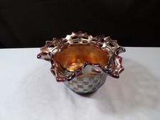 Fenton Amethyst Purple Carnival Glass Basketweave Bowl w/ Blackberry Interior