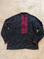 Ukrainian Embroidered Black Shirt Men’s Sorochka Vyshyvanka Shirt Size L