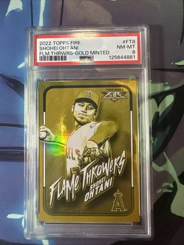 2022 Topps Fire Shohei Ohtani Gold-Minted Flamethrowers PSA 8