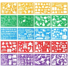 Kids Drawing Stencils Set, 20 Pcs Plastic Stencil Kit 300+ Patterns Drawing T...