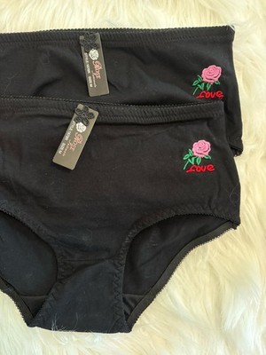 Ghost Panties Brief Embroidered Floral Black Women's Regular Size 2 Pack