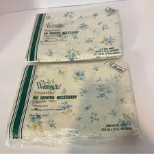 Vintage Wamsutta Superlin Permanent Press Twin Flat & Fitted Sheet Set Floral