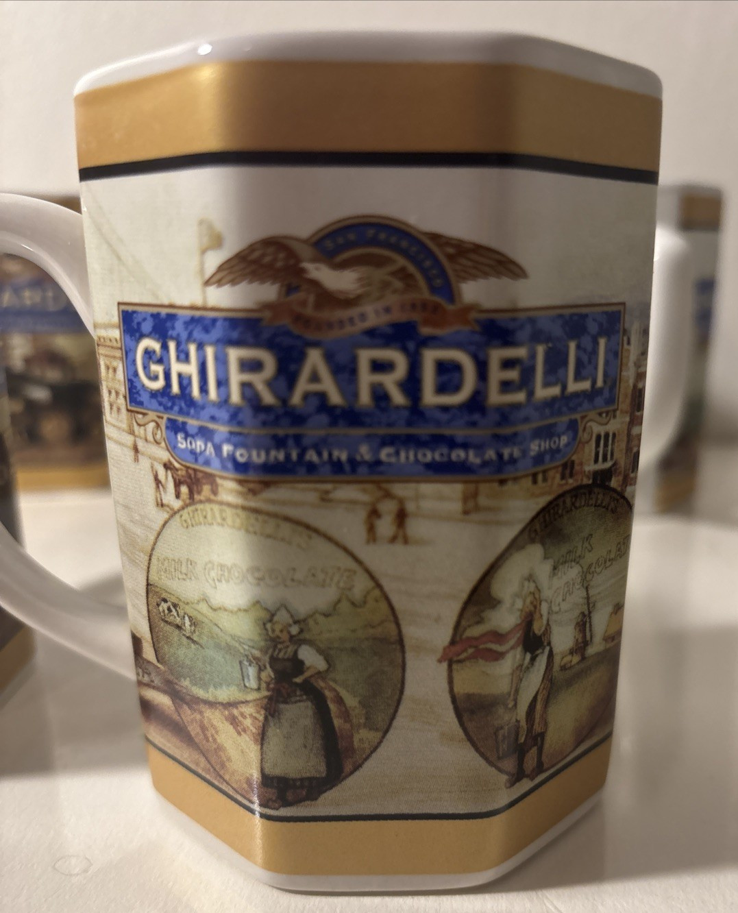 Vintage Ghirardelli Collectible Chocolate Coffee Mug Cup Octagon 8 Sided