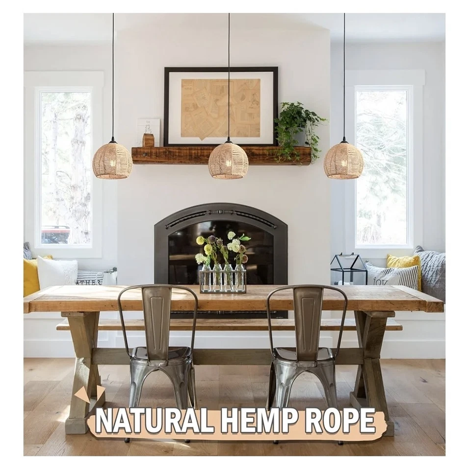 Плетеная подвеска свет натуральный сплетенный подвеска свет богемная люстра упаковка 3 шт. - Изображение 2 из 4