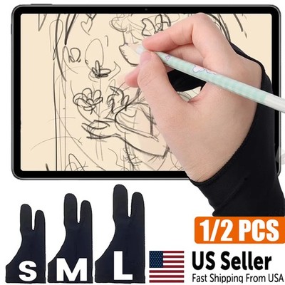 2x Digital Drawing Glove Smudge Guard Artist Glove Art Glove with Two Finger R/L