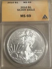 2010 $1 AMERICAN SILVER EAGLE ANACS MS69
