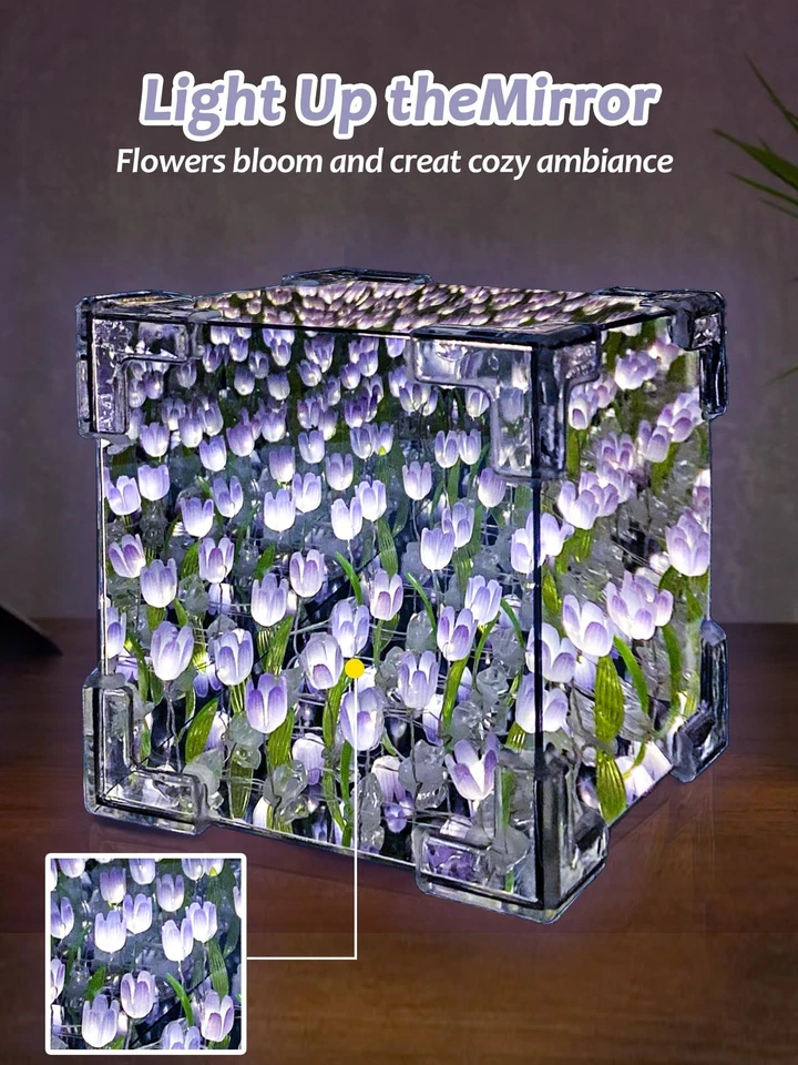 Hágalo usted mismo Cubo de Tulipanes Lámpara Espejo, Luz de Noche de Tulipán Acabada, Flor de Tulipán Hecha a Mano... Foto 4 de 4