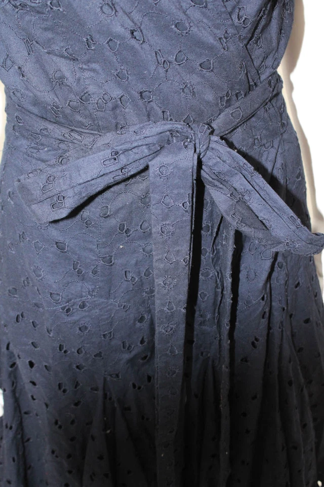 Vestido feminino Diane Von Furstenberg azul escuro gola de algodão tamanho 8 - Imagem 4 de 4