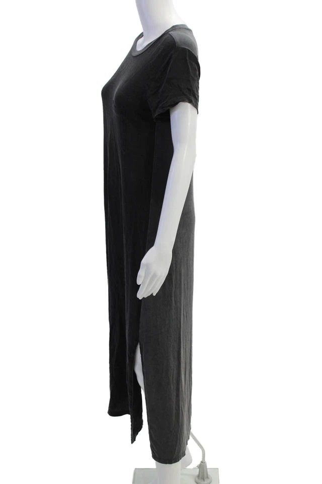 Espléndido Vestido Camisa Para Mujer Manga Corta Cuello Redondo Abertura Lateral Gris Talla XS Foto 2 de 4