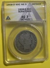 1908-D Barber Half Dollar Silver ANACS AG 3 Scratched Denver KM#117
