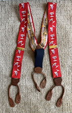 Red Ribbon Suspenders With Martini Glasses with Leather Closures