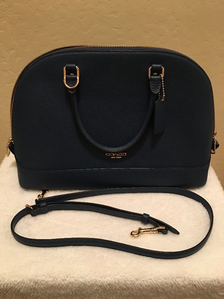 COACH PURSE CROSS GRAIN LEATHER SIERRA SATCHEL F57524 MARINE BLUE