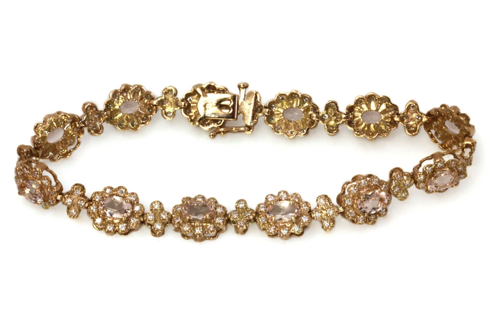 Brazalete de tenis de oro rosa de 14 k y diamantes melocotón natural de 7,7 quilates 7" Foto 2 de 4