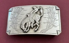 Vintage Rare Design Sterling Silver México Cowboy Bronco Buster Belt Buckle