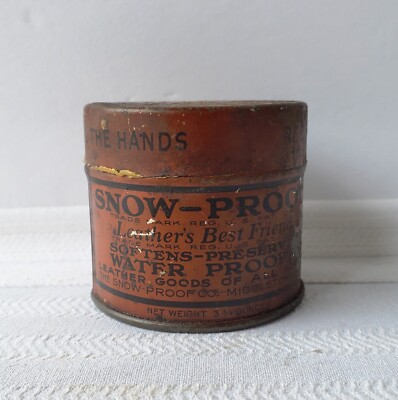 Vintage 3.75 oz Tin of Snow-Proof Leather / Boot Waterproofing Paste ...