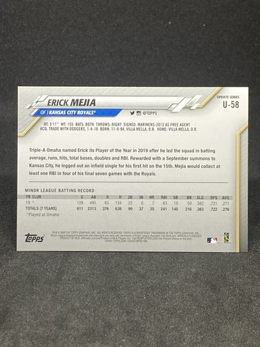 2020 Topps Update Erick Mejia RC Rookie #U-58 Royals - Picture 2 of 2