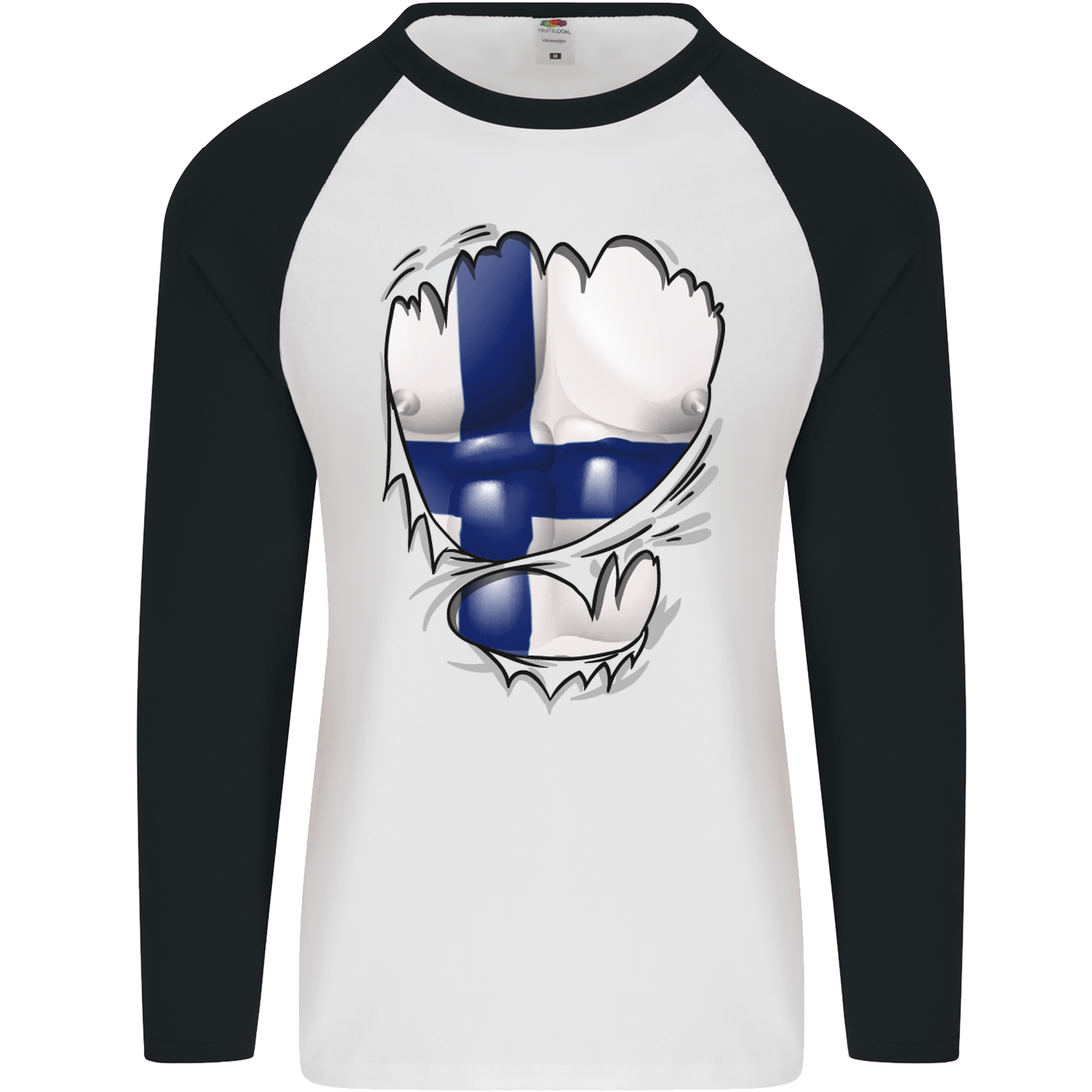 Gym Finnish Flag Ripped Muscles Finland Mens L/S Baseball T-Shirt
