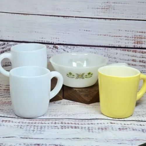 Retro Milk glass dining lot Fire King Anchor Hocking mugs bowl Vintage Kitchen