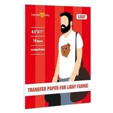 TM Printable Heat Transfer Paper for Light White Fabric Inkjet 8.5x11 10 Sheets