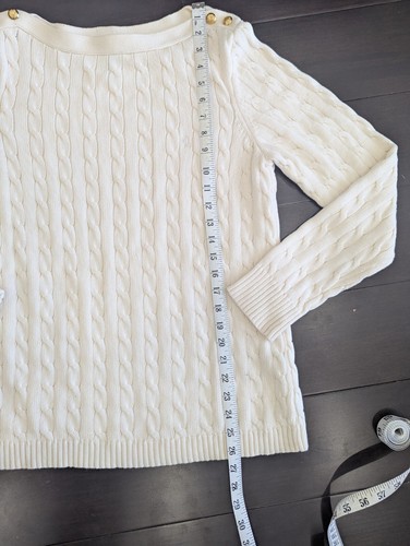 Lauren Ralph Lauren Off-White Cable Knit Sweater Shoulder Buttons XL - Picture 6 of 7